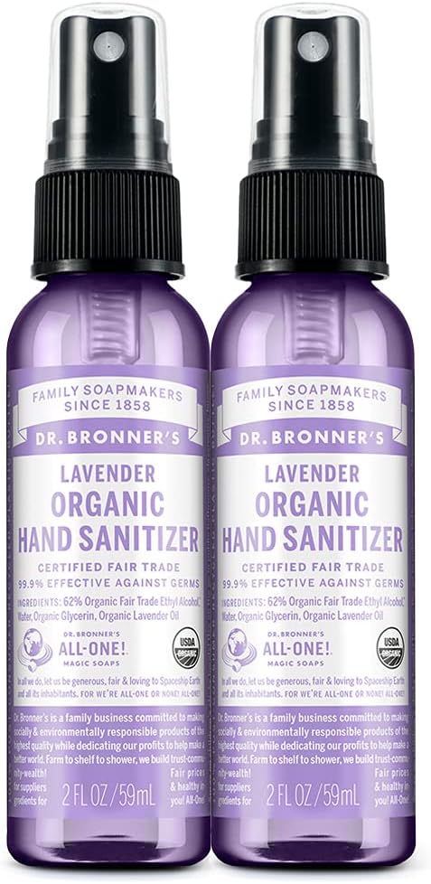 Dr. Bronner 's - Organic Hand Sanitizer Spray (Lavender, 2 Ounce, 2-Pack) - Jednoduché a efektivní formule, Cleanses & Sanitises, No Harsh Chemicals, Moisturizes a Cleans Hands