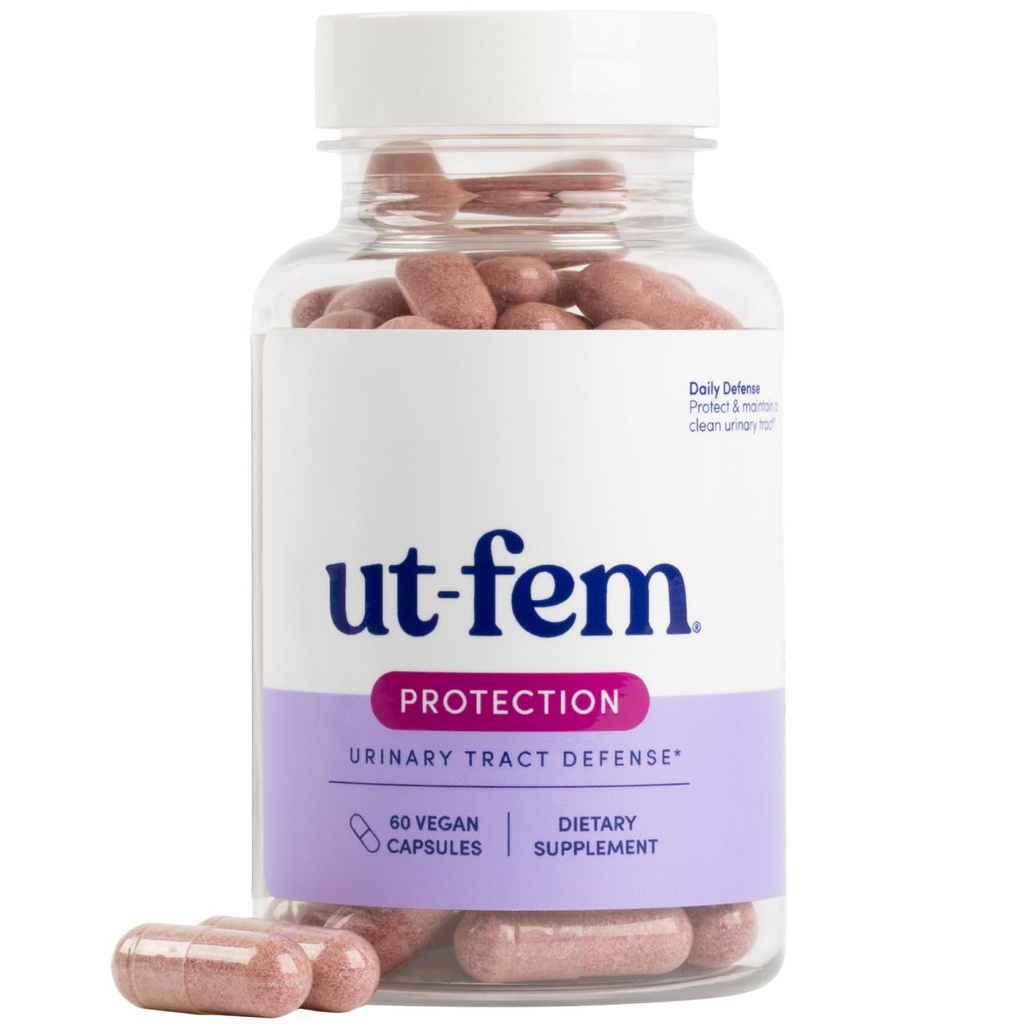 UT- Fem Protection - Močový Trakt Obrana pro ženy, 3- in-1 Denní obranný vzorec na ochranu močové trakt zdraví, D- Mannose, Cranberry + Hibiscus, přírodní doplněk - 60 Veganské kapsle