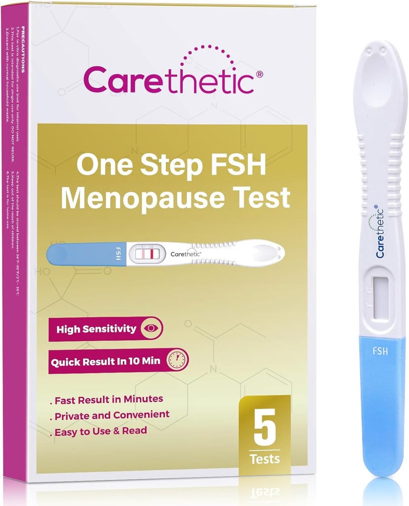 [5 Pack] Carethetic FSH Menopauza Test Kit - Midstream at- Home Menopauza Test, high- Sensitivity FSH Detection for Perimenopause & Fertility Monitoring