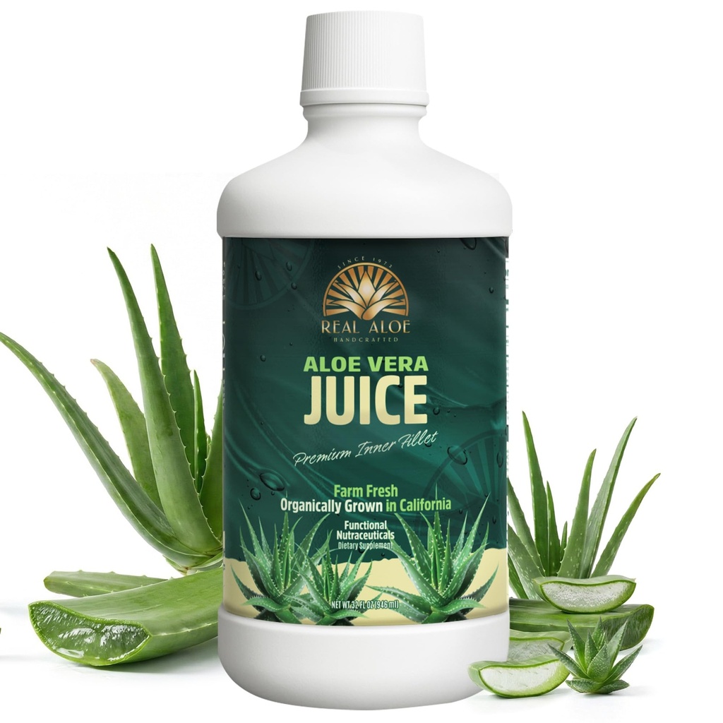 Organic Aloe Vera Juice, Ručně vyrobeno ze 100% Certified Organic, California Grown, Farm Fresh Aloe Od roku 1972 Používejte interně jako doplněk stravy nebo Topicky, 32floz