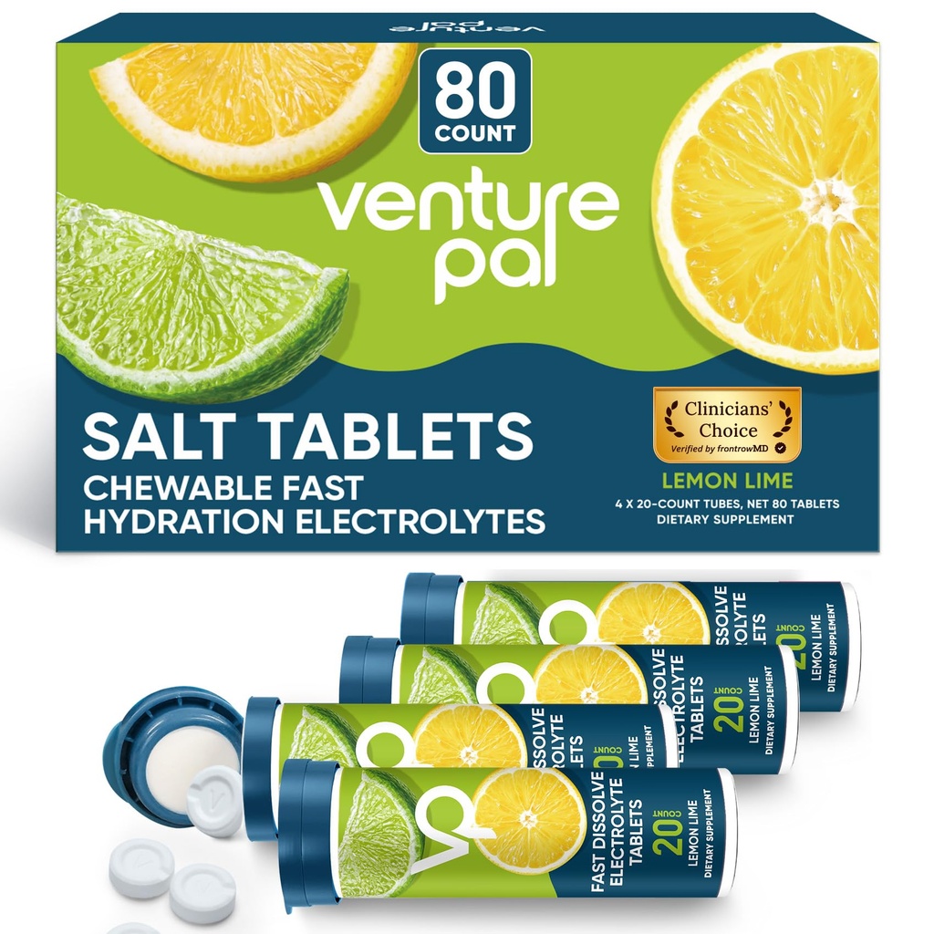 Venture Pal Chewable Electrolyte Tablety, 80 Hrabě Fast- Rozpusťte Sugar- Free Stick Salt Tablety - Variety Pack for Rapid Hydration, Venkovní běh, Turistika, Sport 124; Keto & Vegan Friendly Family 124; 4 Pack