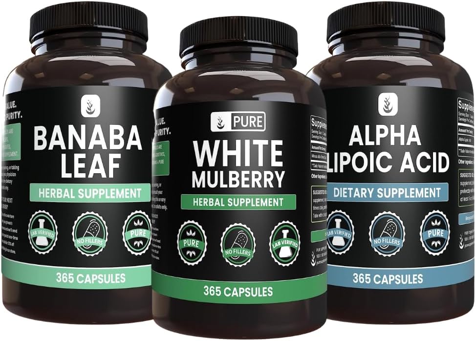 PURE ORIGINAL INGREDIENTS White Mulberry, Alpha Lipoic Acid, Banaba Capsule Bundle (365 Kapsle), Čisté a neředěné, Laboratorní ověřené