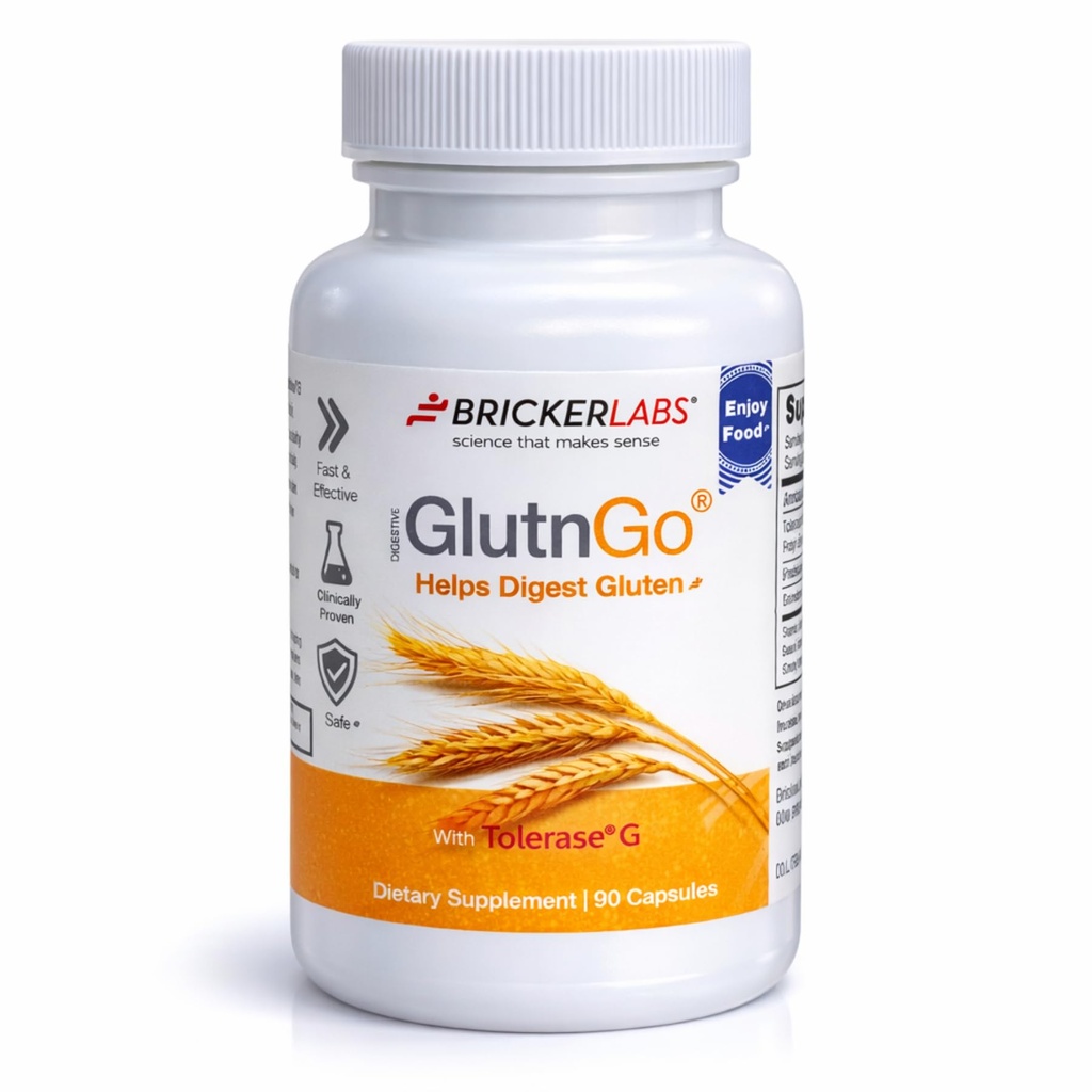 Bricker Labs GlutnGo s Tolimare G 100mg doplněk stravy pro gluten intolerance, Klinicky osvědčené pomoci Digest gluten, Rychlé, efektivní a bezpečné stravovací pomůcky, 90 Kapsle