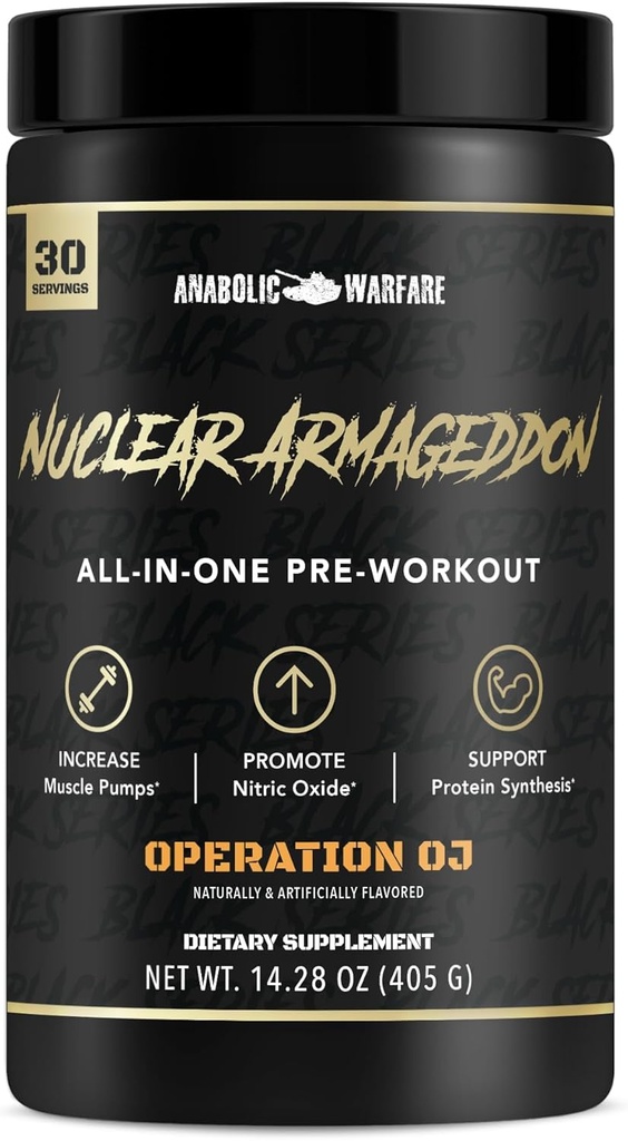 Anabolické Warfare Nuclear Armageddon Pre Workout Powder Pre- Cvičení pro muže a ženy s L- Citruline, Beta Alanine Powder a kofein (Orange Juice - 30 Servings)