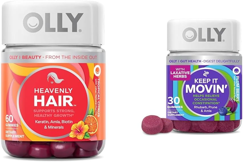 OLLY Hair Gummies s keratinem & Biotin a zácpa Relief Gummies s rebarborem & Pruny - 60 + 30 Počet