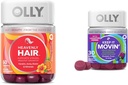 OLLY Hair Gummies s keratinem & Biotin a zácpa Relief Gummies s rebarborem & Pruny - 60 + 30 Počet