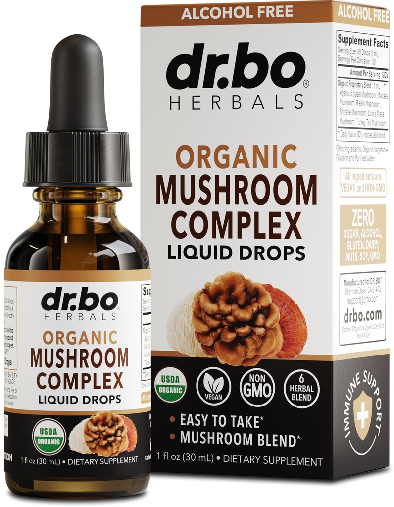 Organic Lions Mane Houba Complex - Houbový dodatek Liquid kapky tinktura pro soustředění, mlha, Brain Health doplňky - Vegan, Herbal Organic Lion 's Mane Houby, Reishi, Turecko Tail Extract 1oz
