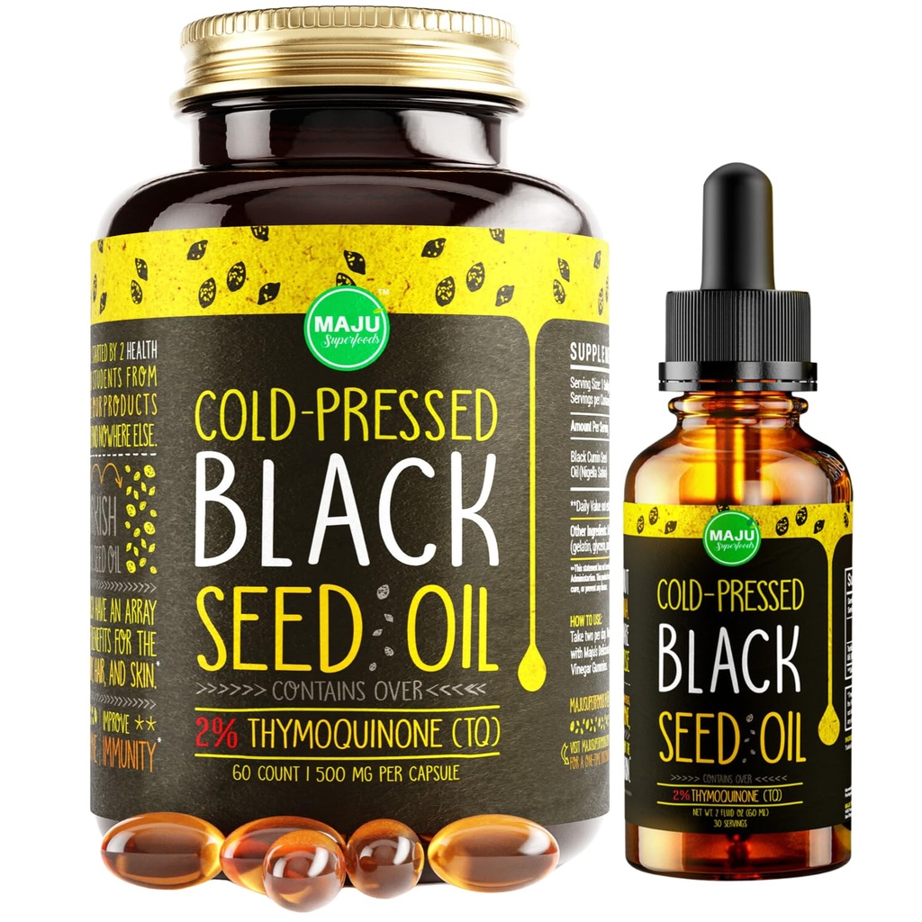 Maju Superfoods Black Seed Oil 2 oz a Black Seed Oil Kapsle Bundle