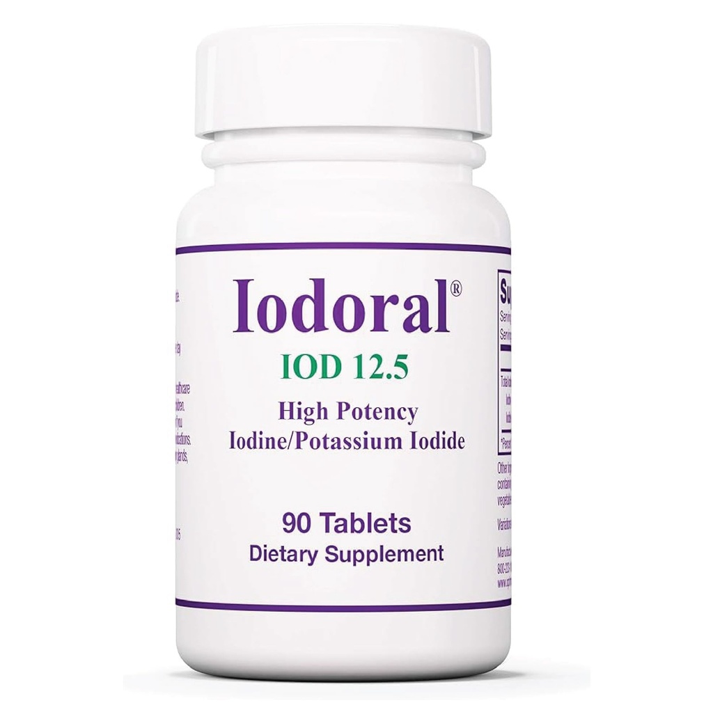 Optimox Iodoral 12, 5 mg Doplněk k jódu, Podpora štítné žlázy pro ženy a muže, Lugol Solution Pills, Iodidové tablety draselné, denní minerální komplex - 90 Počet