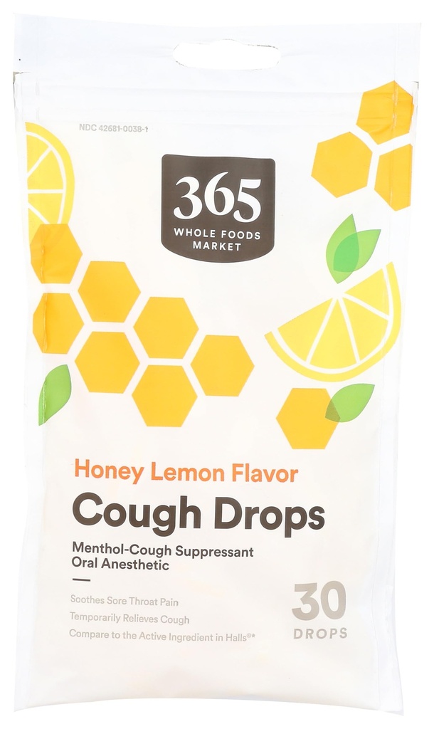 365 od Whole Foods Market, Honey Lemon Cough Drops, 30 Count