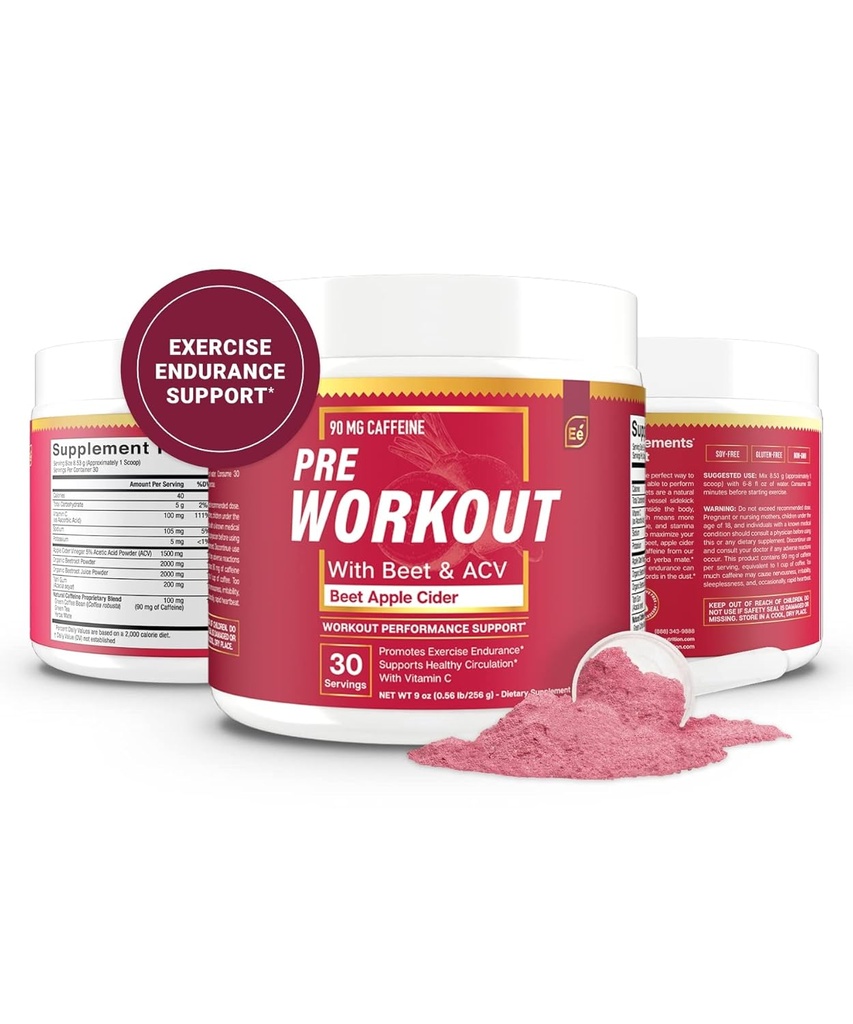 Základní prvky PreWorkout Powder with Beet Root & ACV IR 124; Superfood Energy Supplement & All- Natural Nitric Oxide Booster Plus Caffeine 30 Servings
