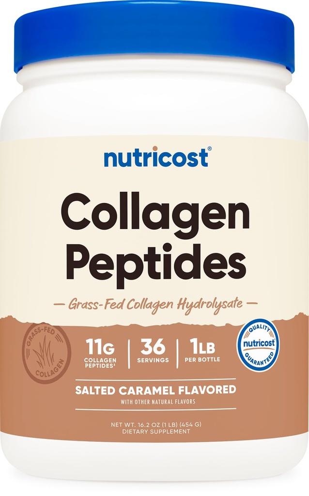 Nutricost Collagen Peptides Powder 1LB (454 G) (slaný karamel) - Tráva Fed Bovine Collagen Hydrolysate