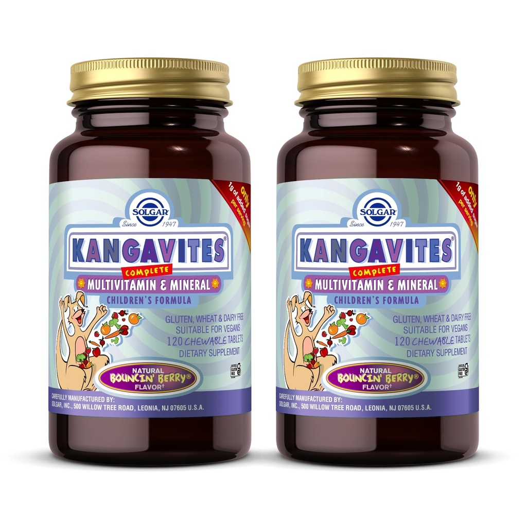 Solgar Kangavites, Blockin 'Berry Flavor - 120 žvýkací tablety, balení po 2 - Kompletní Multivitamin & Mineral Formule pro děti - Vegan, gluten zdarma