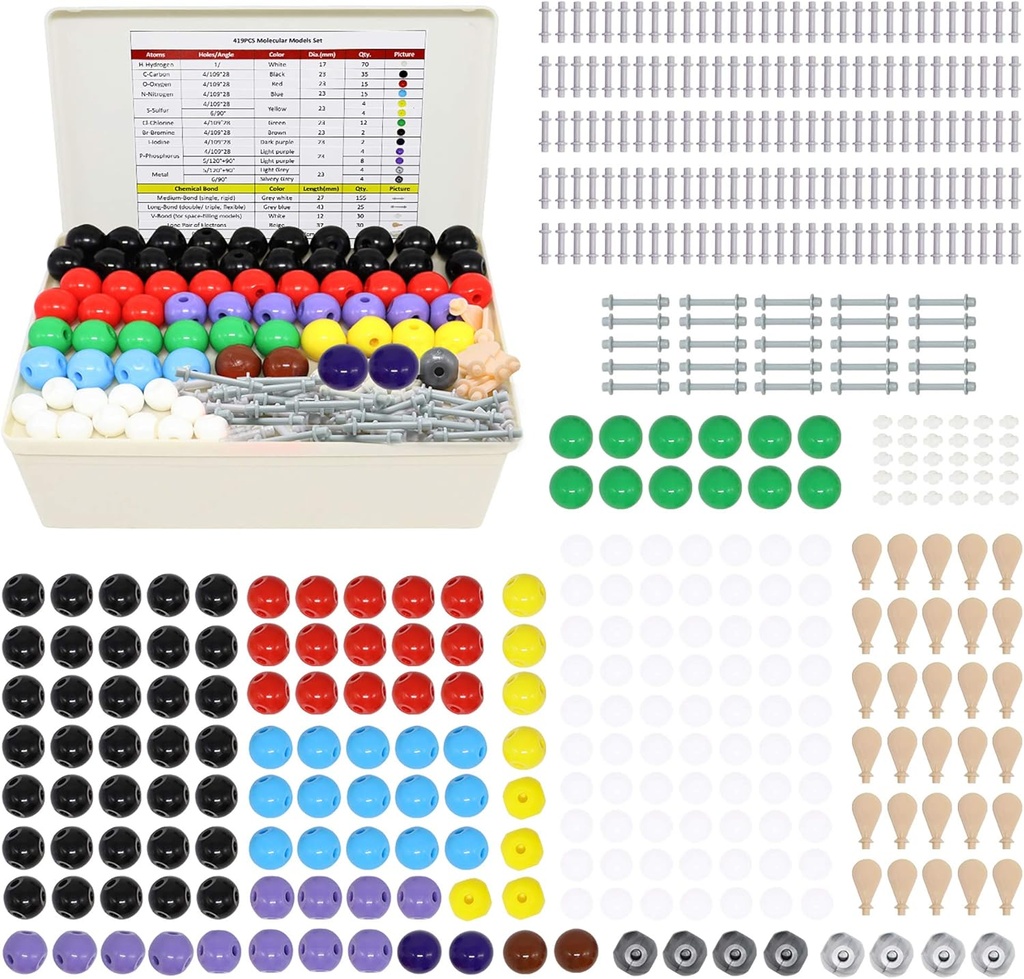 RELIANCER Molekulární model Kit, 419PCS Organic Molekular Chemistry Set w / Atoms & Bonds, Molekulární konstrukce Stavební Kit pro chemii učení, STEM Science Kits pro učitele, Studenti, Mladí vědci