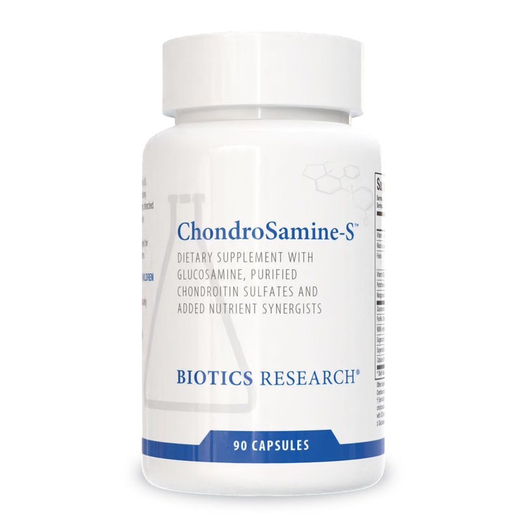Biologický výzkum ChondroSamine S Komplexní podpora kloubu a konektivity tkáně, 600 Elemental Glucosamin, MSM, Vitamin C, Mangan, Niacin, Pantotenová kyselina, Folát, B12, SOD, Catalase 90 Caps
