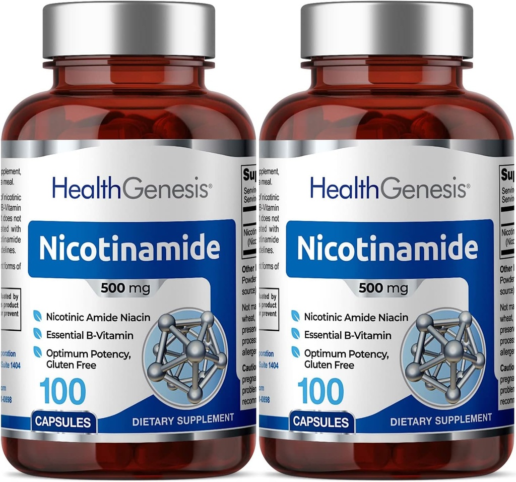 B-3 Nikotinamid 500 mg 100 kaps 2 balení - Nikotinový amid Niacin přírodní flush- zdarma vitaminová formule - podporuje zdraví kožních buněk