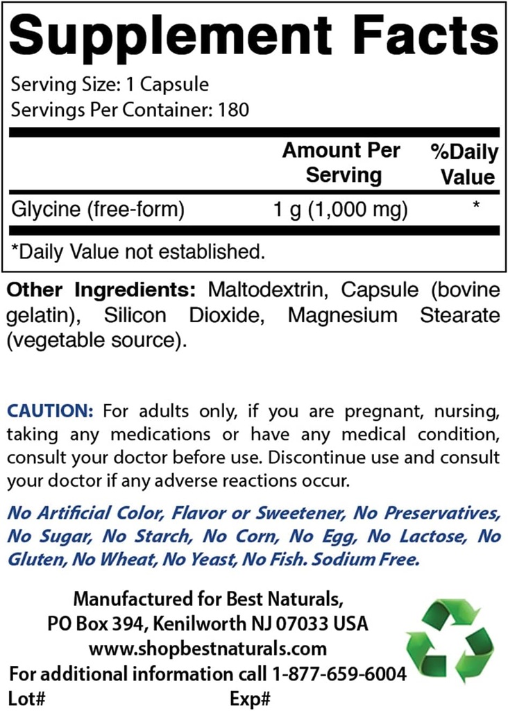 Nejlepší Naturals Glycine dodatek 1000 Mg & Inositol Powder 1 Lb