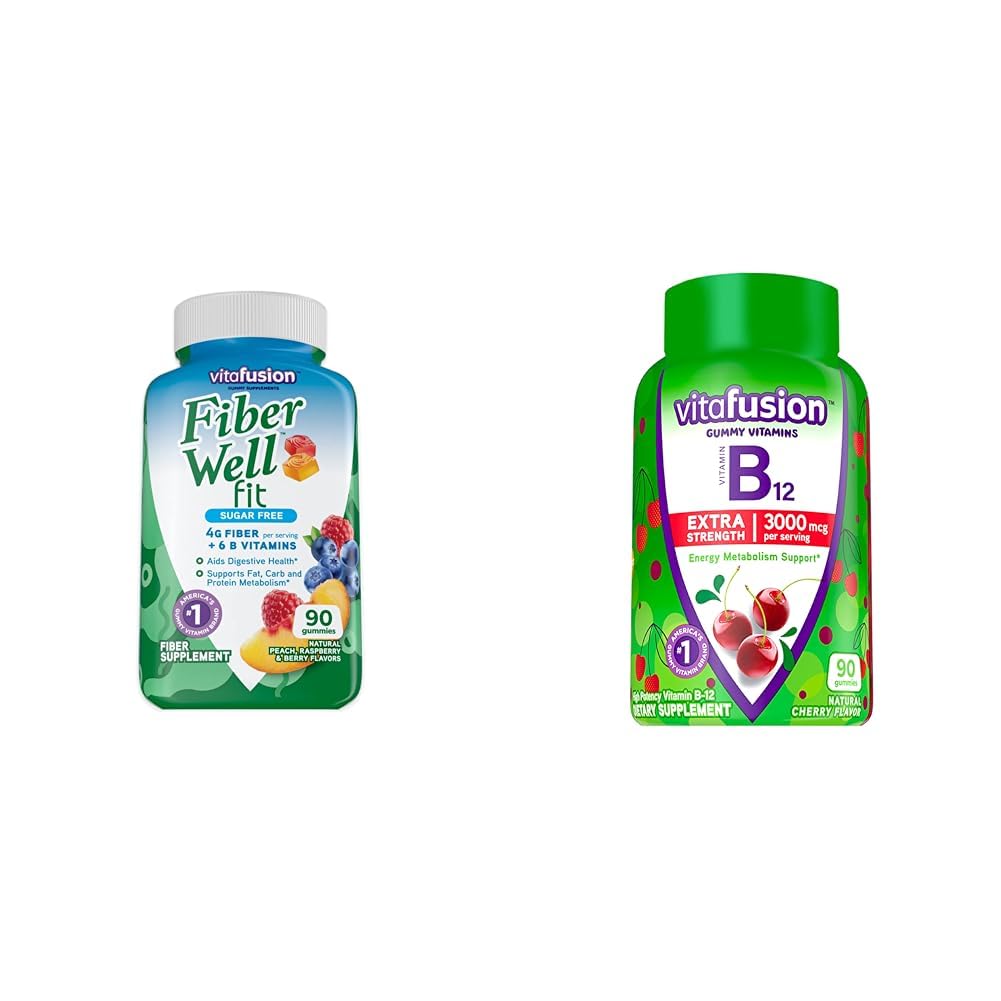 Vitafuze Fiber Well Fit Gummies dodatek, 90 Počet (balení květen Vary) a Extra síla vitamin B12 Gummy Vitamíny pro podporu metabolismu energie