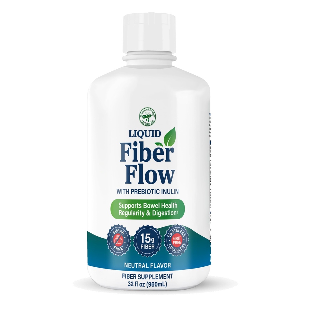 Nutriční Designs Liquid Fiber Flow, Gentle Denní trávicí dodatek pro zácpu Relief & Gut zdraví, Sugar- Free, přírodní Bowel Regularity pro zdravé střevní rovnováhy, Flavorless, 32 fl oz