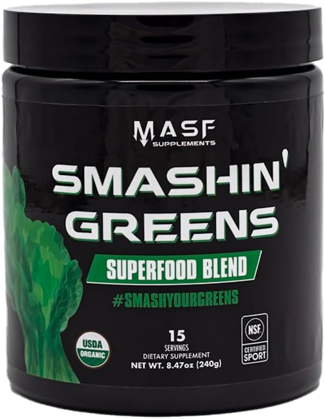 MASF Smashin 'Zelené Superfood Blend NSF Sport, Super Zelené Stravovací zdraví, Spirulina, Chlorella, Bloat Relief, 8.47 Ounce (Balení 1)