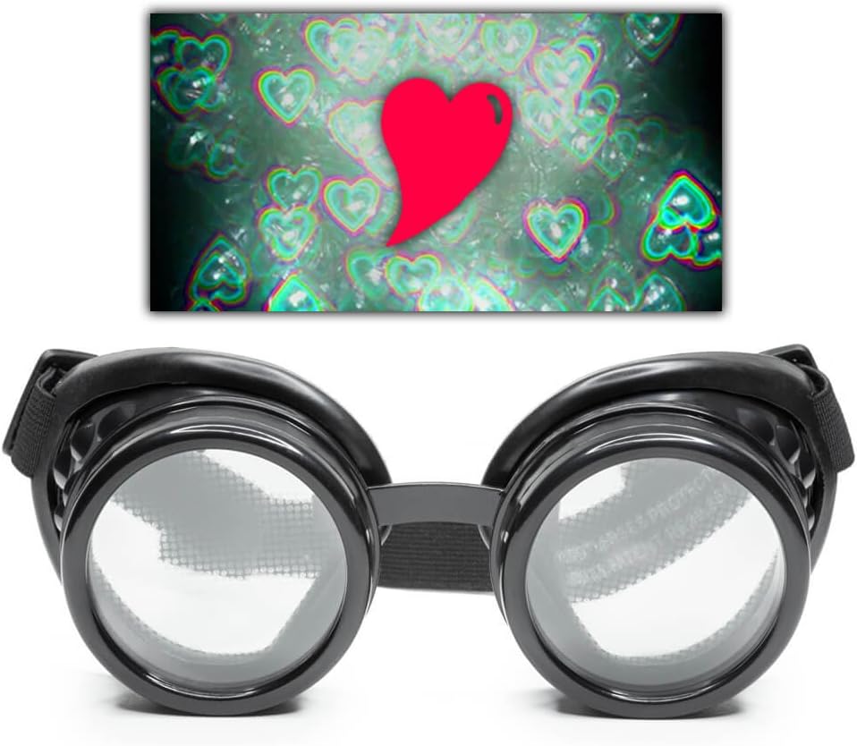 GlobX Black Heart Effect Difraction Goggles - Viz srdce - 3D holografické vize Edm Rave Outfit Steampunk kostýmy Cosplay hudební festival Essential