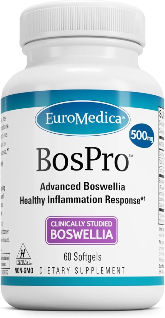 EuroMedica BosPro - Boswellia Serrata Extract Dodatek - Dietní dodatek pro zdravou podporu plic - Bylinný dodatek Formule - 60 Softgels