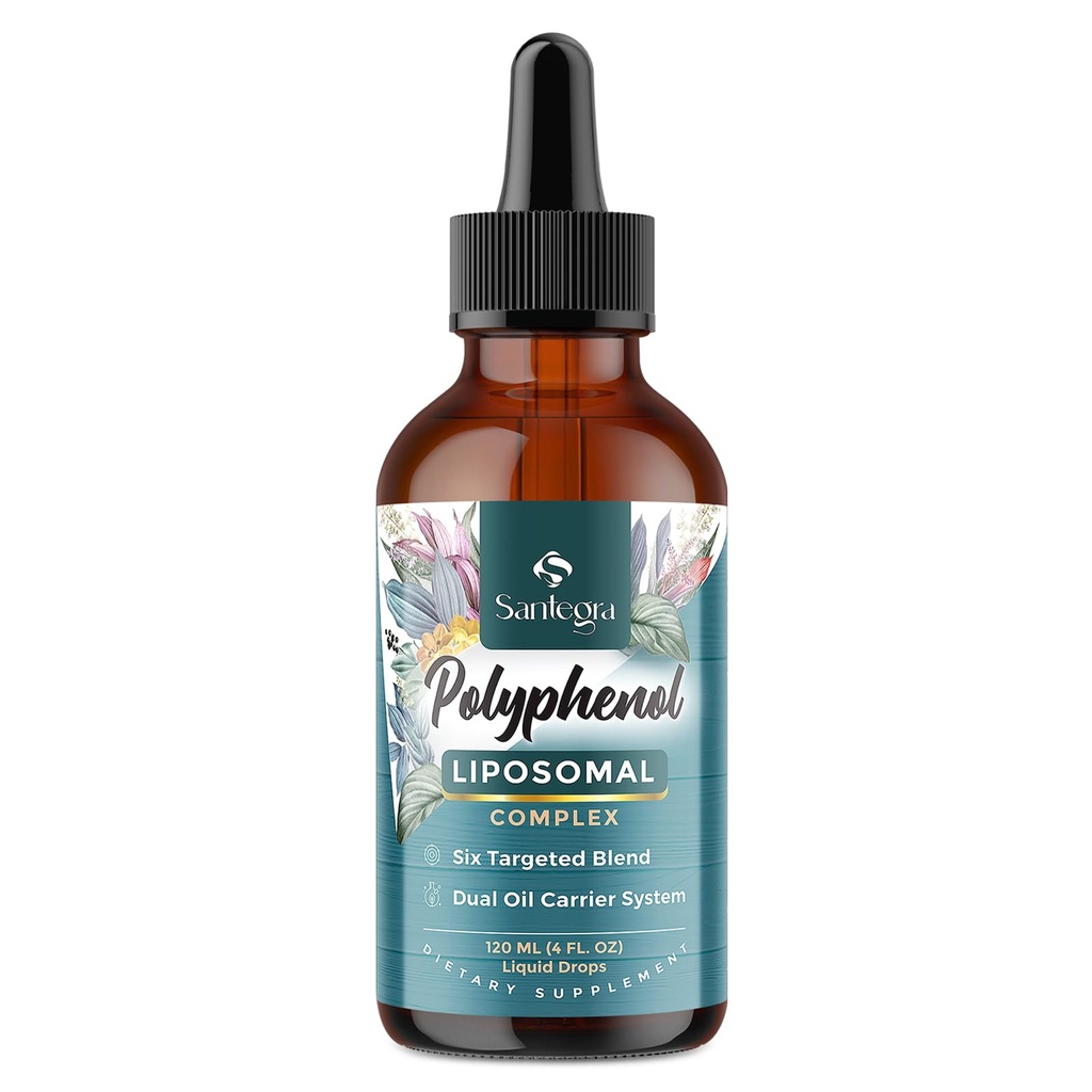 Polyfenoly dodatek Liposomal, Over 27 Polyfenol Complex & Powerful Antioxidant, s MCT & Olive Oil, Quercetin Extract, Hawthorn Berry Extract, pro věkovou obranu, energie, imunitní, 120 ML