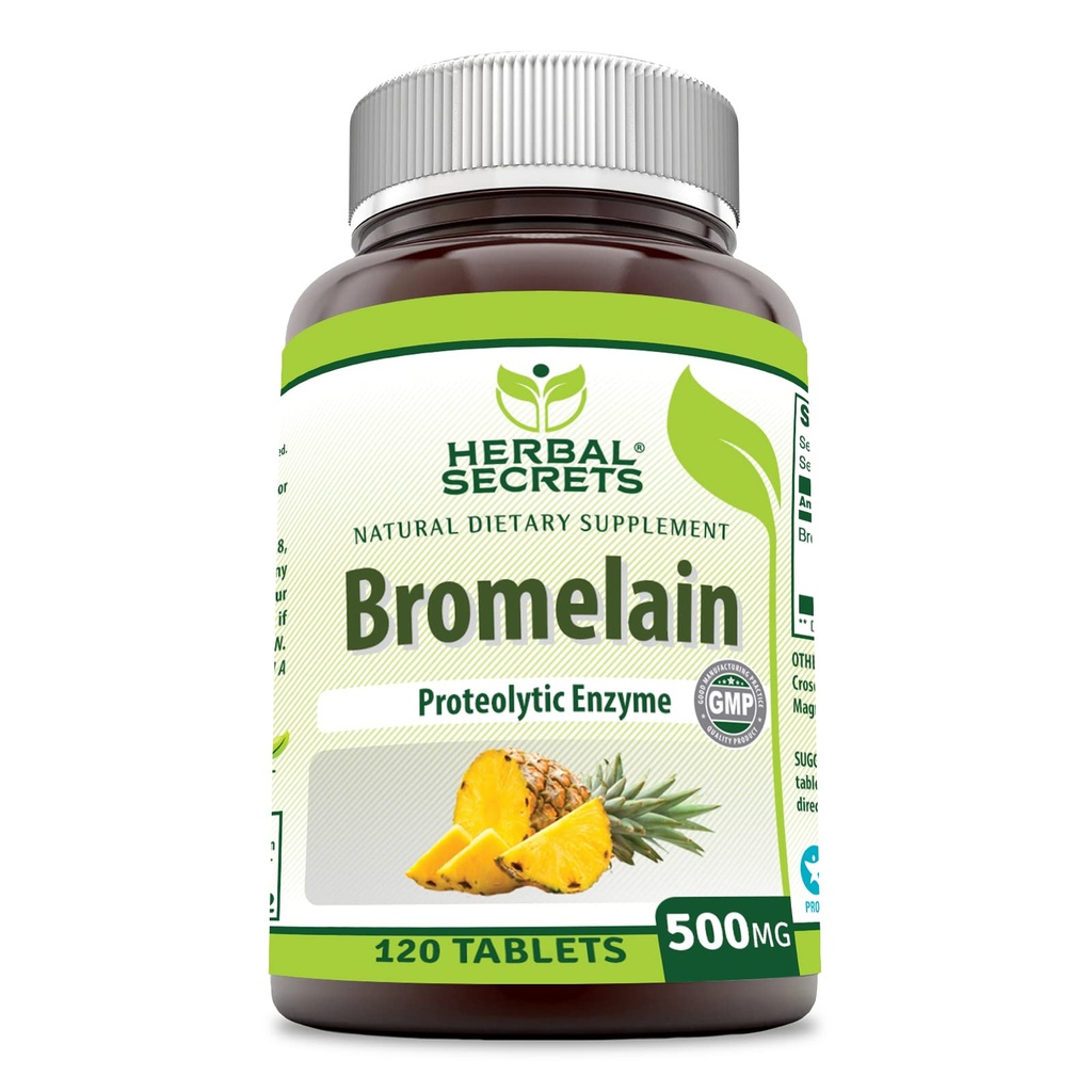 Bylinné tajemství Bromelain Dodatek 500 Mg Tablety Dodatek 124; Non-GMO 124; Gluten zdarma 124; Vyrobeno v USA (120 Počet)