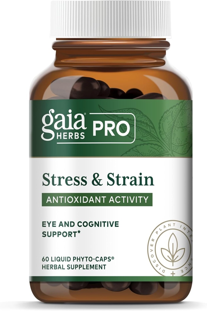 Gaia Byliny Pro Stress & Stress - Podpora zdraví očí - Funkce Astaxanthin, Lutein, Grape Seed & More - Vegan, gluten- Free & Dairy-Free - 60 Liquid Phyto-Caps (60 Služeb)