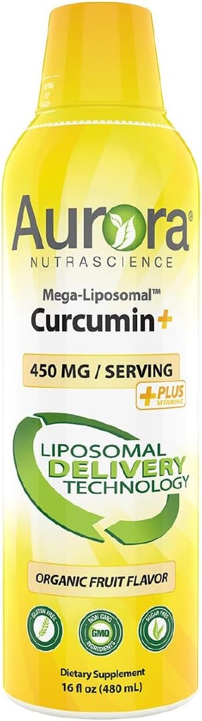 Aurora Nutrascience Mega- Liposomální kurkumin + Vitamin C s CurcuVail, Podporuje zdravé klouby, svaly, GI Tract, a mozkové funkce, organické, non-GMO, 32 Služební, 16 fl oz