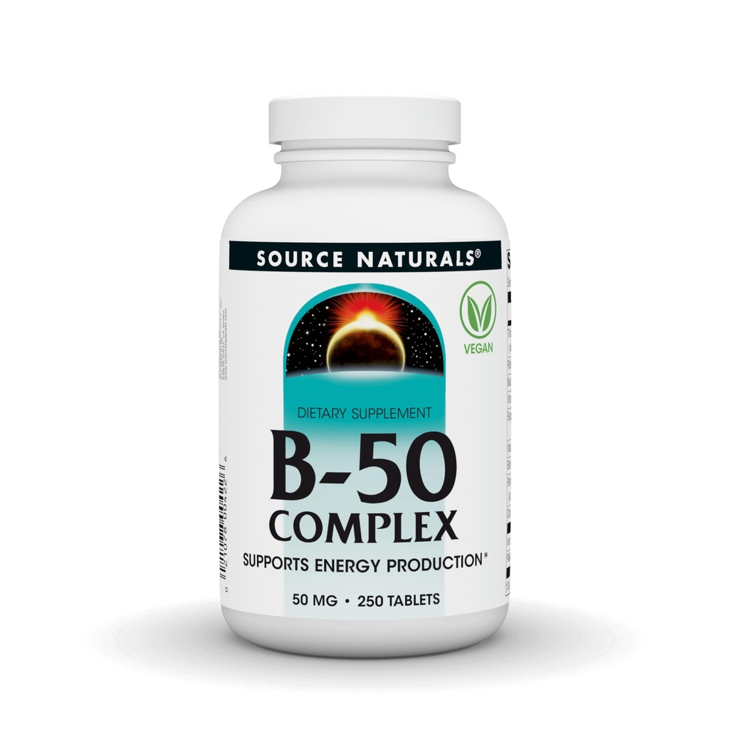 Zdroj Naturals B-50 Complex 50 mg B-Vitaminy pro podporu výroby energie - 250 tablet