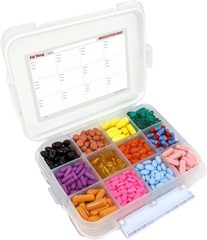 12 Kompartment Large Pill Pouzdro s vzduchotěsnou pečetí - Silikonový plynový vodotěsný Med Box s mapou léků (12 Compartment, 1 balení)