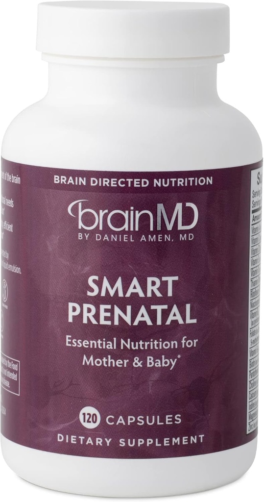 Dr. Amen BrainMD Smart Prenatal - 120 Kapsle - Multivitamin pro mámu a dítě, Podporuje zdravé těhotenství a růst a rozvoj u dětí - Bezlepkové - 30 Služení