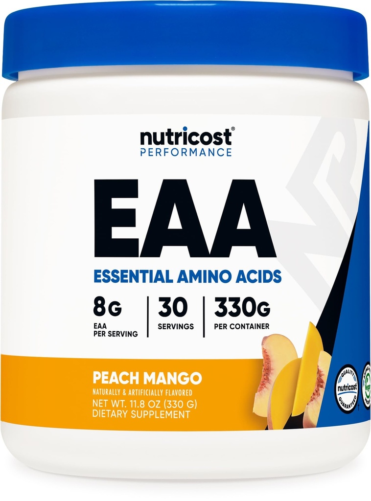 Nutricost EAA Powder 30 Serings (Peach Mango) - Essential Amino Acids - Non- GMO, Gluten Free, Vegetarian Friendly