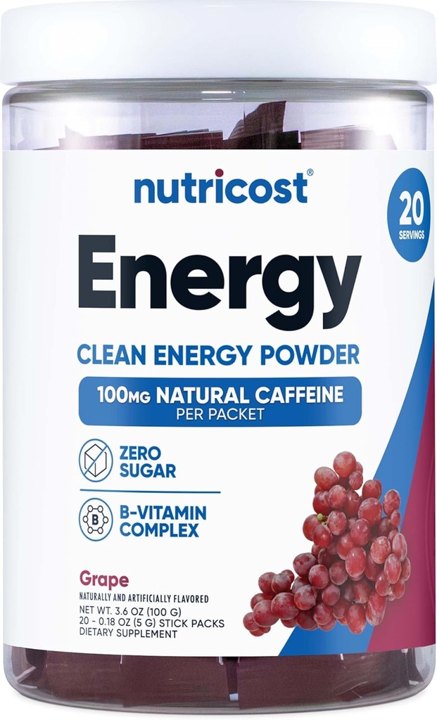 Nutricost Energy Complex Stickpack (20 Servings) Grape Ochucené - gluten- Free + Non- GMO