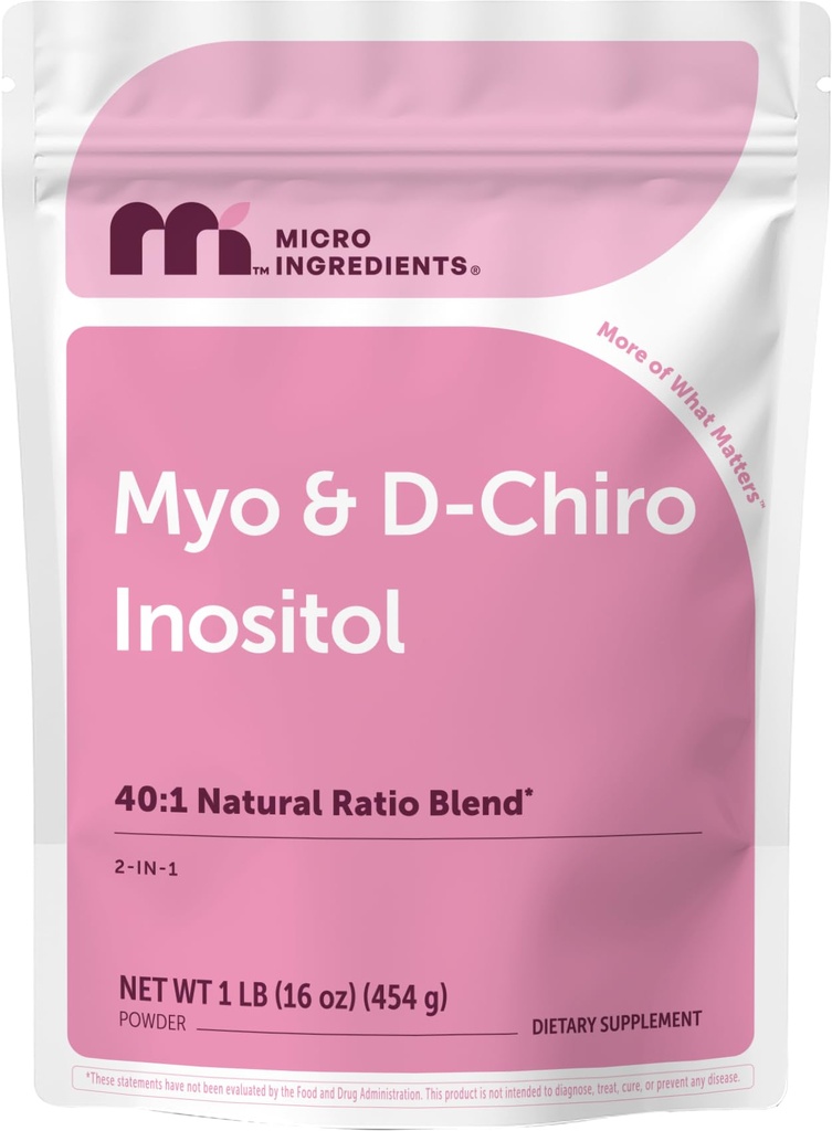 Micro Ingredients Myo-Inositol & D- Chiro Inositol Powder, 1lb (221 Servings) CLAS124; 40: 1 Ideální poměr Inositol dodatek pro ženy CLAS124; Podporuje hormonální rovnováhu a ovariální zdraví CLAS124; Non- GMO, Vegan, Filler- Free
