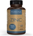 Pomona Wellness zink doplňky pro dospělé, 50mg, Kožní zdraví a imunitní podpora, Snadno polykat, Antioxidant A celkové zdraví, Vegan, Non- GMO, 100 tablet