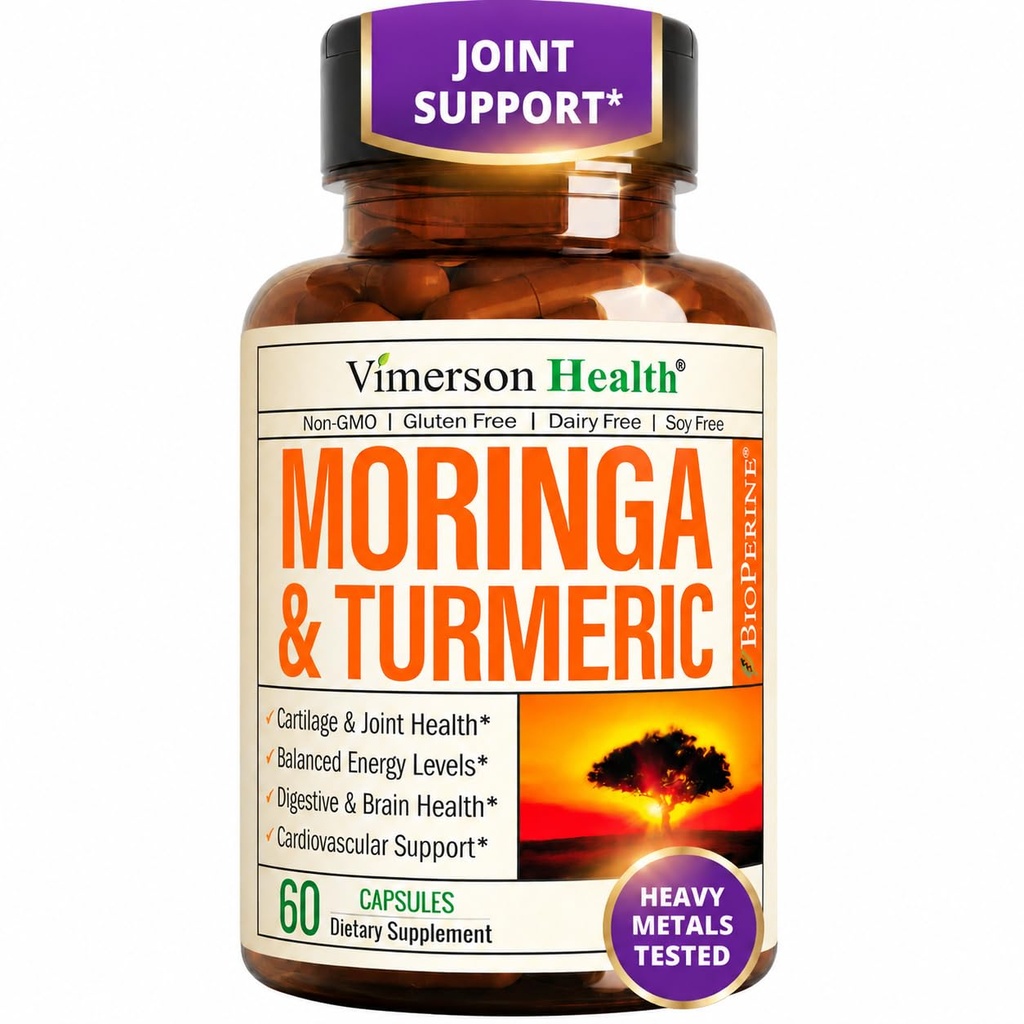 Moringa + Kurkumin dodatek pro společné zdraví, Gut Health, Energie a imunitní podpora - Celková wellness formule - Tumerický kurkumin s Black Pepper & Moringa Čisté kapsle - 60 Počet