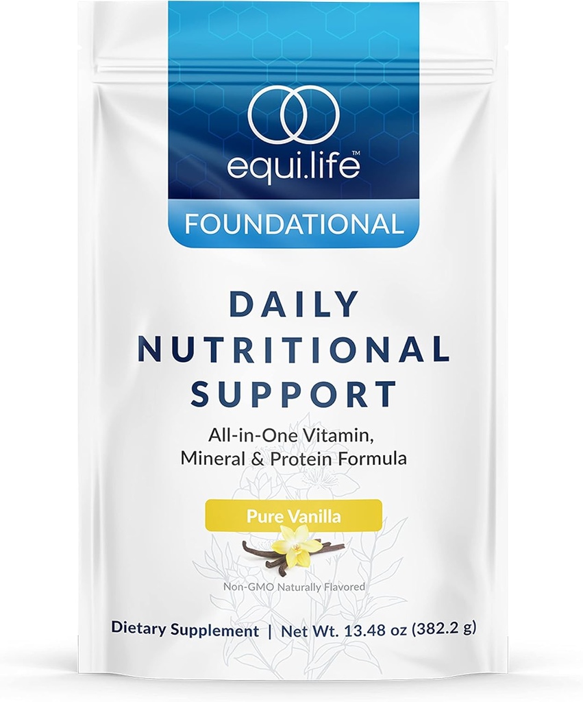 Equilife Daily Nutritional Support, All- in- One Multivitamin Meal Replacement, Pure Vanilla Flavor, 15G Plant Protein, Podporuje celkové wellness včetně energie, trávení, a kůže, 14 Služeb