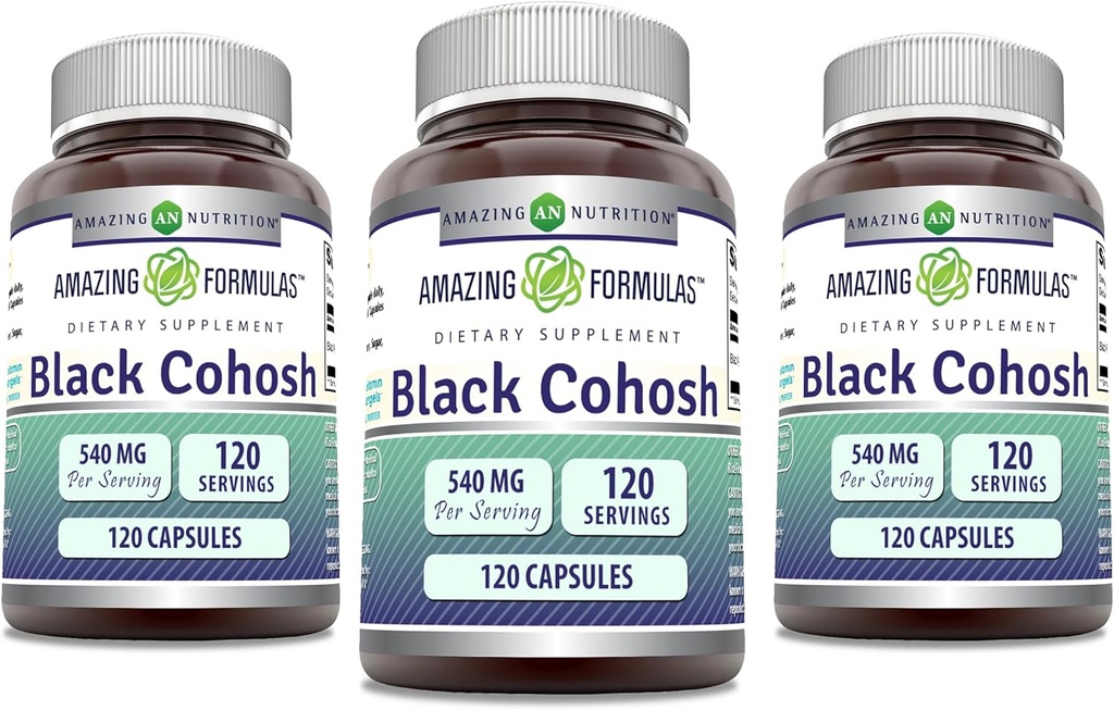 Amazing Applicas Black Cohosh 540mg 120 Přídavek kapsle 124; Non- GMO CLAS124; Gluten Free CLAS124; Made in USA (3 Pack)