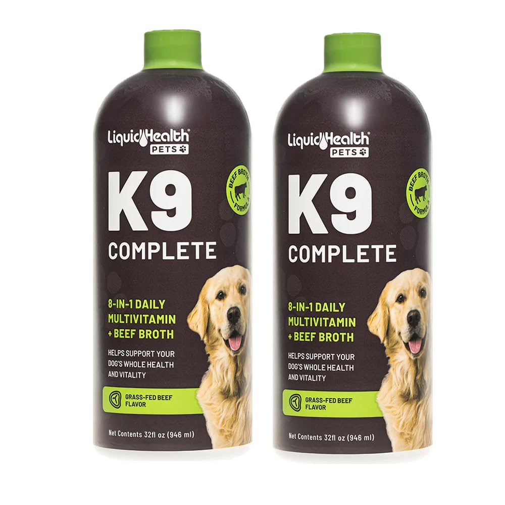 LIQUIDHEALTH Domácí zvířata K9 Kompletní 8- in-1 Liquid Multivitamin pro dospělé senior psy & štěňata, Vše v jednom kompletním vzorci Canine Vitamíny pro pleť & Coat, Společné zdraví, Imunitní podpora - USA Made (2 Pack)