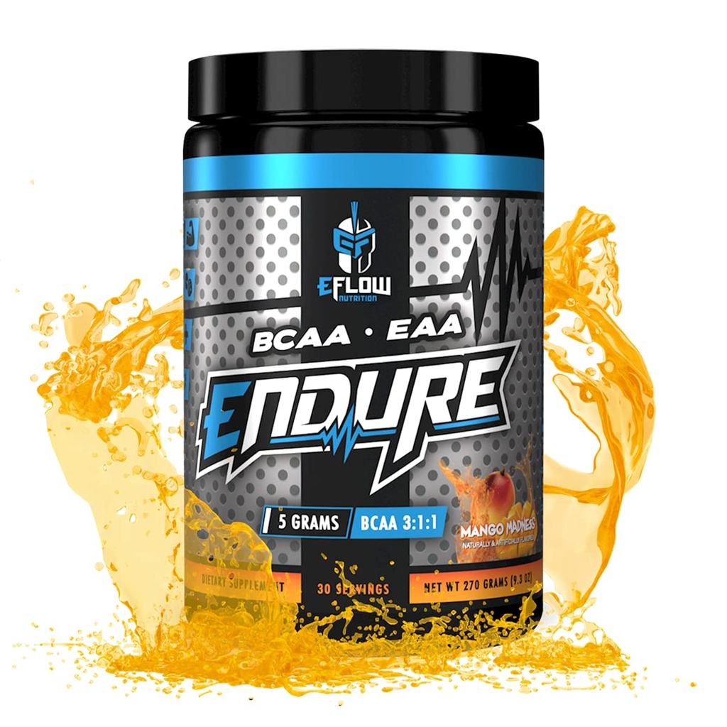 eFlow Nutrition Endure BCAA Plus EAA - Essential Amino Acids Electrolyte Powder Intra Workout - Zlepšit energii, obnovu a výkon - Mango Madness (30 Služeb)