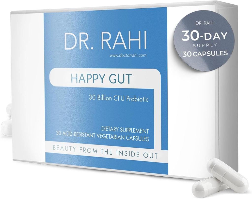 Dr. Rahi Probiotika Denní DF 30 miliard CFU Probiotický Gut Supplement, 30 Acid Resistant Kapsle, Probiotika pro stravitelné zdraví, Gut zdraví pro ženy / muže, Podpora Gut motility -Happy Gut