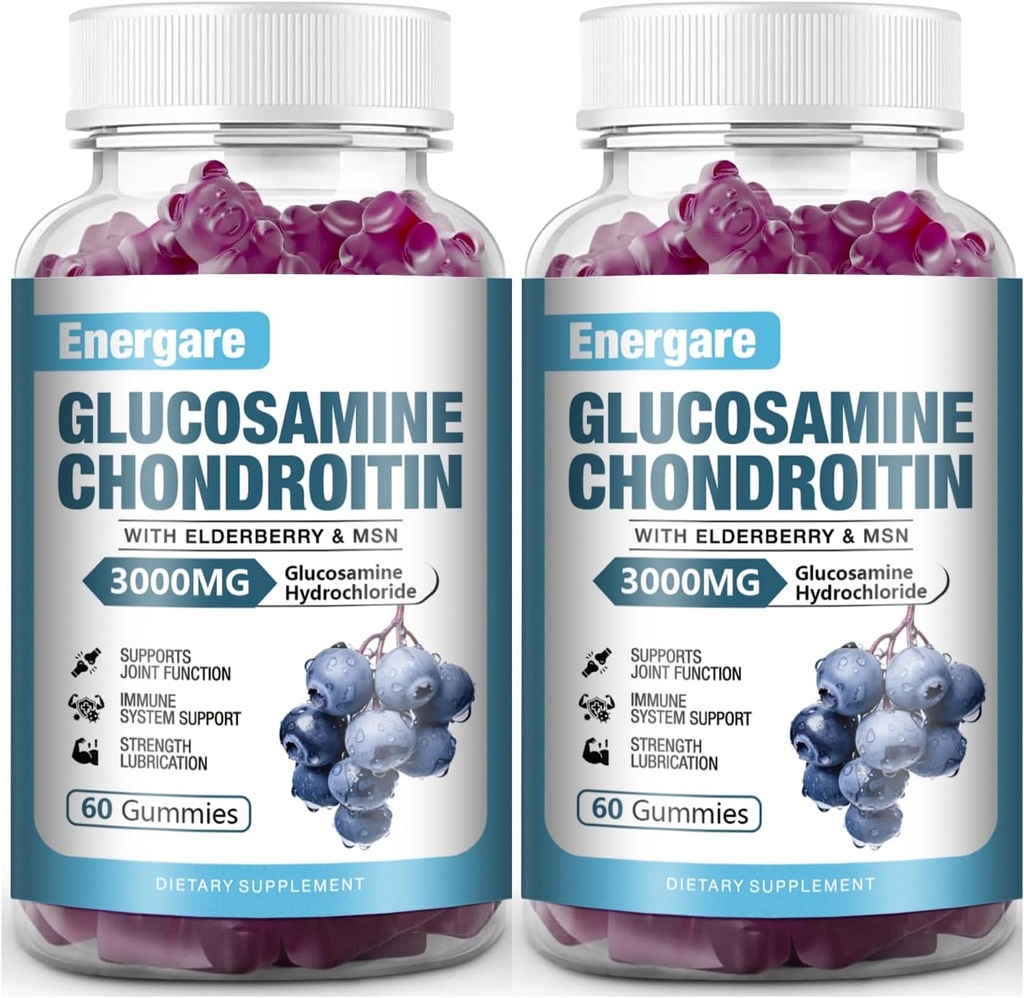 2 Pack 3000mg Glucosamine Chondroitin s MSM Gummies & Elderberry, Extra Strength Joint Support Health, Flexibility, Antioxidant, Imunitní doplněk Gummy pro dospělé, Muži & Ženy 120 Počítá se
