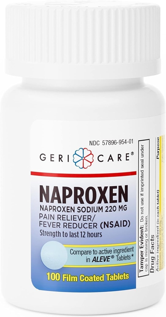 GeriCare Naproxen Sodné tablety, 220mg (100 Počet) - NSAID Extra- Strength Pain Relief for Heads, Artritida, Svalová Aches, Menstrual Cramps- Film- Coated Naproxen, Anti- Zánětlivý & Horečka Reducer