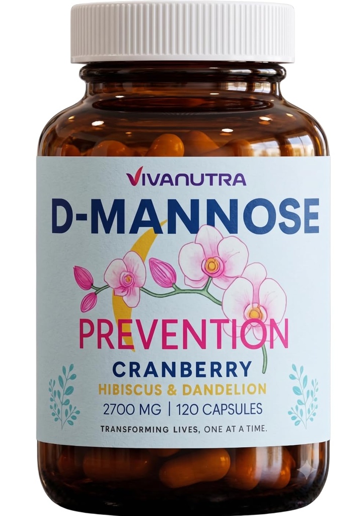 Cranberry D Mannose Kapsle - D Mannose s Cranberry, Hibiscus & Pampeliška, 2000 mg / den - Podporuje močení Tract Health & Comfort - 120 Veggie Kapsle
