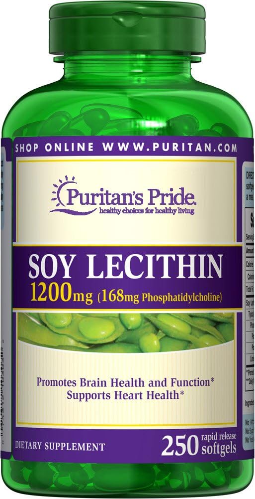 Puritan 's Pride Soy Lecithin 1200 mg 250 Rychlé uvolnění softgely
