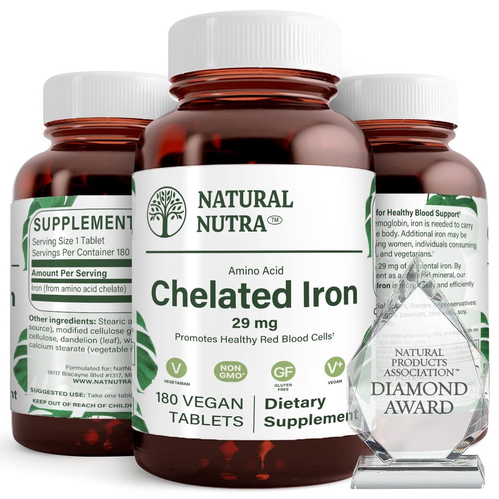 Natural Nutra Chelated Železo dodatek pro muže a ženy, hřebíky zdraví, podporuje optimální absorpce, pomáhá zvýšit hladinu železa, udržet tělo Fulid, pomáhá zlepšit růst vlasů, zdraví kůže, 180 Tablety