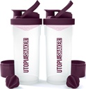 Utopia Home Shaker Lahvička 2 Pack - 24 Ounce Plastic Protein nebo Cocktail Shaker Lahvička pro Pre & Post cvičení s Twist & Lock Protein Box Storage (Clear / Plum)