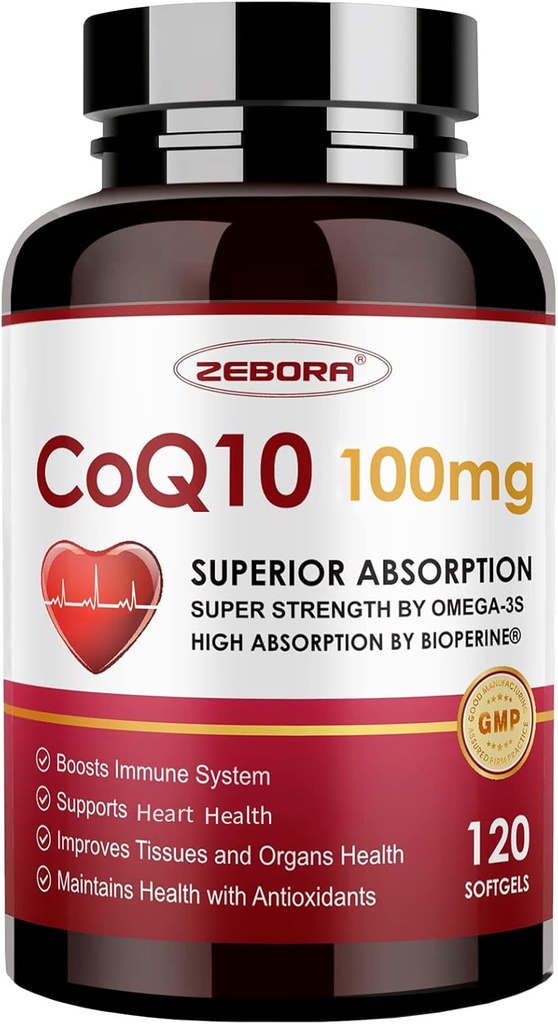 CoQ10-100mg-Softgels s PQQ, BioPerine & Omega-3, Coenzym Q10 dodatek pro high- Absorpce, Powerful- Antioxidant, Podpora srdce & Energy- Production